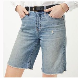 J. Crew Long Denim Shorts Norwalk Wash 26 raw hem Distressed Vintage Bermuda